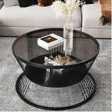 HaoJieHan Kavos staliukas, svetainės baldai iš stiklo, apvalus kavos staliukas, svetainės staliukas, sofos staliukas, skirtas svetainei B, 70 x 70 x 45 cm