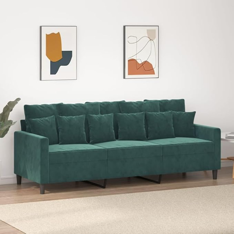 LAPOOH 359315 3 vietų sofa, tamsiai žalia, 180 cm, aksomas, svetainės sofa, sofos ir kušetės, poilsio sofa, svetainės sofa, sofa su