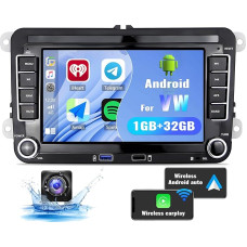 CAMECHO Android 13 Car Radio with Wireless Carplay/Android Car for VW Passat Tiguan Altea 2 DIN Radio with GPS Navigation 7 Inch Screen Bluetooth Hands-Free Kit FM/RDS/HiFi Radio Reversing Camera