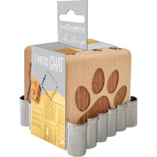 ScrapCooking 5124 Cat Wooden Baking Stamp with 1 Cookie & Cube Cookie Cutter Decoration with 5 Sides Embossed Relief