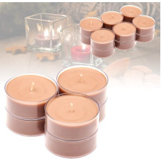 Candelo Set of 12 XXL Scented Candles - Scented Tea Lights Burnt Almond - Jumbo Tea Light Plastic Case - 8 Hours Burning Time - Large Tea Lights in Brown