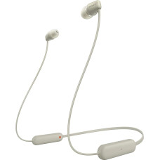 Sony WI-C100 Wireless In-Ear Headphones (Up to 25 Hours Battery Life, Optimised for Voice Assistants, Built-in Microphone for Calls, Bluetooth), Taupe, Small