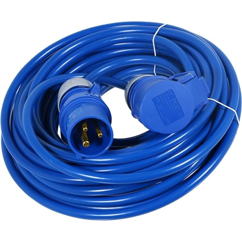 SPARES2GO Verlängerungskabel, 16 A, 14 m, 240 V, 1,5 mm, extra lang, für den Außenbereich, Wohnwagen, Wohnmobil, Blau