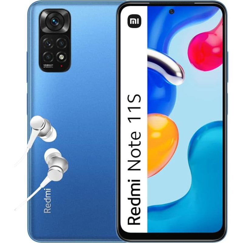 Xiaomi 3662515023430 Redmi Note 11S, Smartphone Plus Headphones, Mobile Phone, 6.43 Inch 90 Hz FHD+ Amoled DotDisplay, MediaTek Helio G96, 108 MP Camera, 5000 mAh, Twilight Blue, 6 + 64 GB