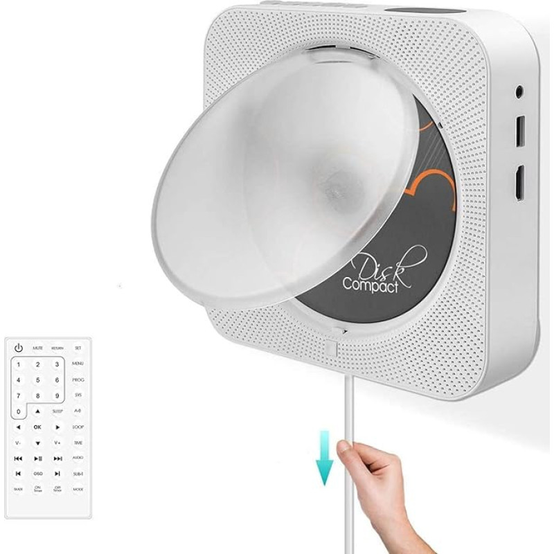 Adirigo Portable DVD CD Player with Bluetooth, Built-in HiFi Speaker Wall Mounted, Home Audio Boombox with Remote Control, HDMI for TV Connection, FM Radio, USB Player for Kids