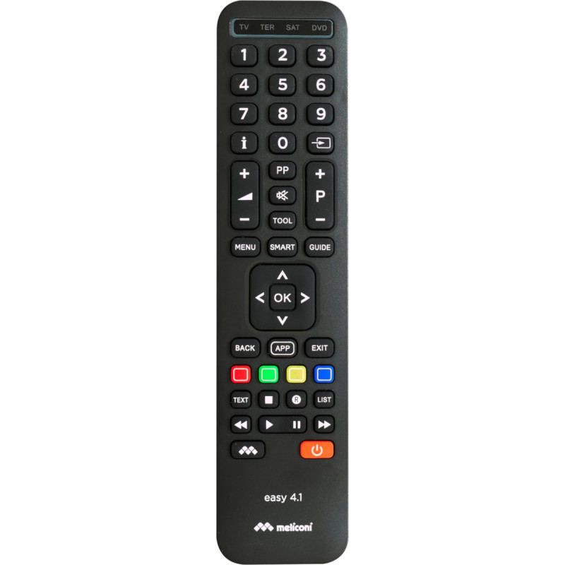 Meliconi Easy 4.1 Universal 4 in 1 Remote Control Compatible with Samsung, LG and Sony and Other Manufacturers for 4 Devices for TV, Set-Top Box, Satellite, DVD and Blu-ray, Infrared