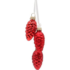 Dekohelden24 Lauschaer Christmas Tree Decorations Set of 2 with 3 Mini Pine Cones Textile Ribbon, Shine, Matt, Glitter, 3 Red, 6 cm