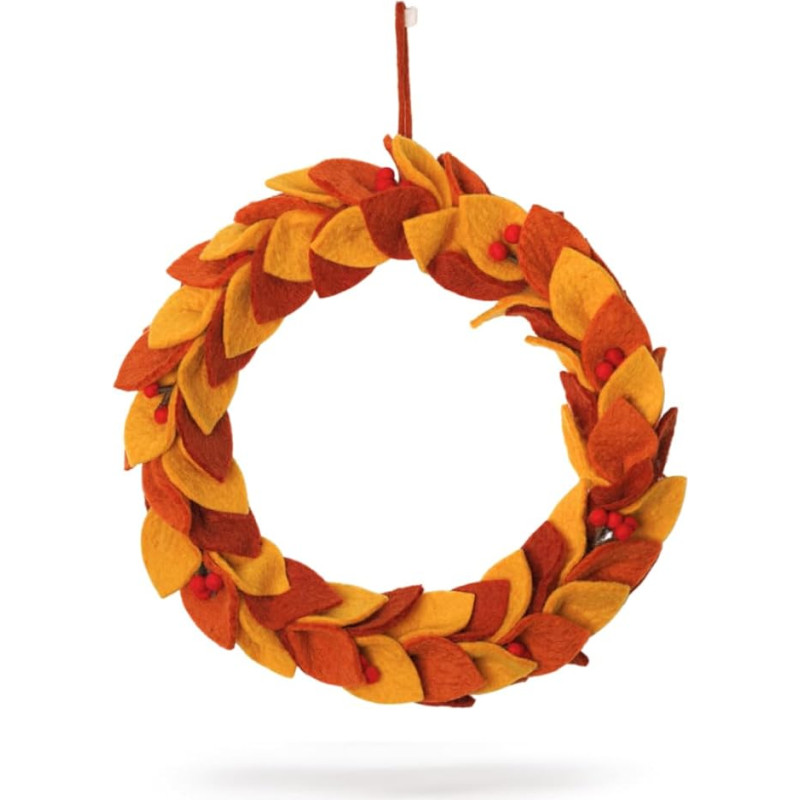 Én Gry & Sif Autumn Door Wreath, Handmade & Fair Trade Felt Wreath, Scandinavian Decoration, Door Wreath in Bright Autumn Colours, Diameter 31 cm