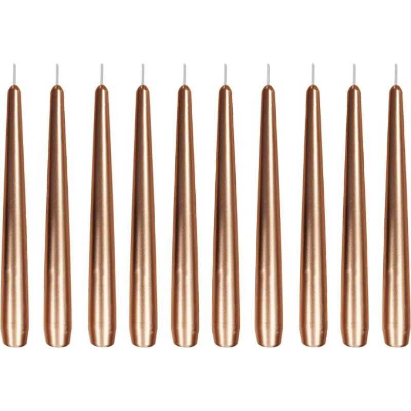 Tapered Candles, Lacquered Bronze, Pack of 10, Size Approx. 22 x 240 mm, Individually in Foil, Table Candle, Taper Candle