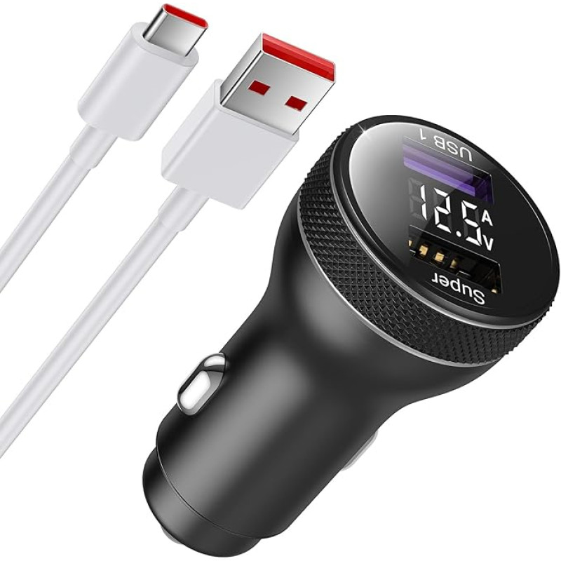 67 W Cigarette Lighter USB Charger for Xiaomi Turbo Charge, USB Car Charger Dual Port with USB Type C Charging Cable Car Charger for Mi 14 Ultra 12 13T Pro Redmi Note 13 Pro 12s 12 Pro 11s