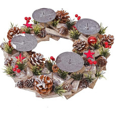 Advent Wreath HWC-H50AM, Christmas Decoration, Advent Arrangement, Christmas Arrangement, Wood, Round, Diameter 33 cm, without Candles