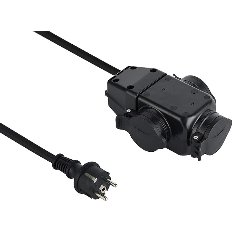 Electraline 208481 Rallonge Professionnel Triplite | Multiprise 3 Prises | Avec Capuchon | 1m câble H07RN-F 3G1.5mm² Extension Cable, Black
