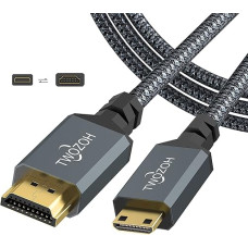 Twozoh Mini HDMI to HDMI Cable, 5 m, Braided HDMI to Mini HDMI Cable, Supports 3D 4K / 60 Hz, 1080p, 720p