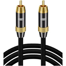 EMK Subwoofer Cable, Digital Coaxial Cable RCA to RCA 24K Gold-Plated Connector Nylon Braided RCA/Phono Audio Cable for Soundbar, Speaker, Smart TV, Home Theater, Amplifier (5 Metres)