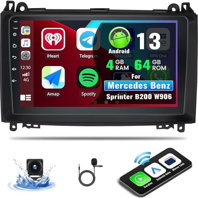 4G + 64G CAMECHO Android 13 Car Radio for Mercedes Benz Sprinter W639 W906 AB Class W169 W245 2008-2011 Carplay Android Car, 9 Inch Screen Bluetooth DSP GPS WiFi Mirror Link FM + Reversing Camera +