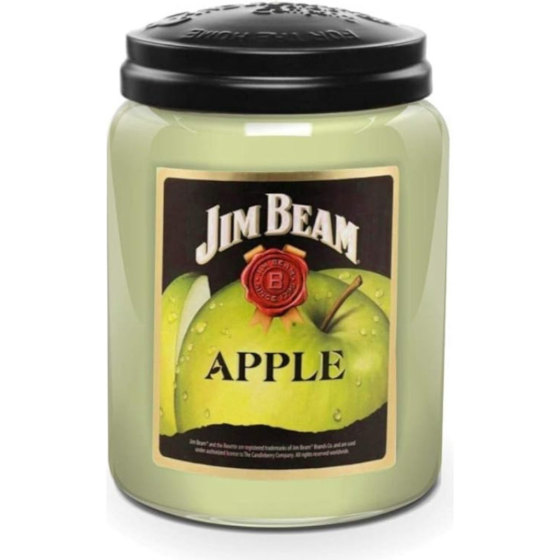 Candleberry Scented Candle in Glass with Lid - Jim Beam® Apple (570 g) - Intensively Scented Year-Round Candle up to 160 Hours Burning Time for Any Occasion, Durable and Hand Poured in the USA