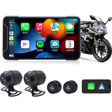 Geloo Wireless Carplay Dashcam Motorcycle with 1080P Dash Cam Dual Camera 5 Inch Touchscreen GPS Motorcycle Navigation System Waterproof Navigation System Rearview Recorder for Apple Carplay & Android