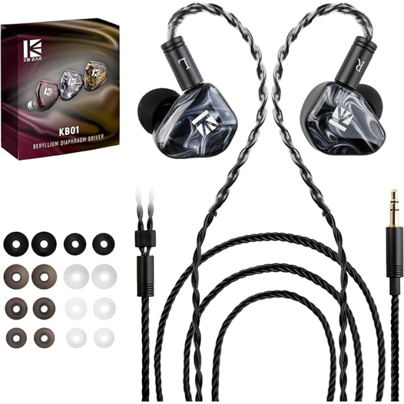 KBEAR KB01 In-Ear Monitors, HIFI Beryllium Membrane Dynamic Driver in Ears Headphones Kbear Inears Wired Earbuds High-End iem Earphones for Musicians Singers with Clear Sound OFC Cable/Resin Cavity