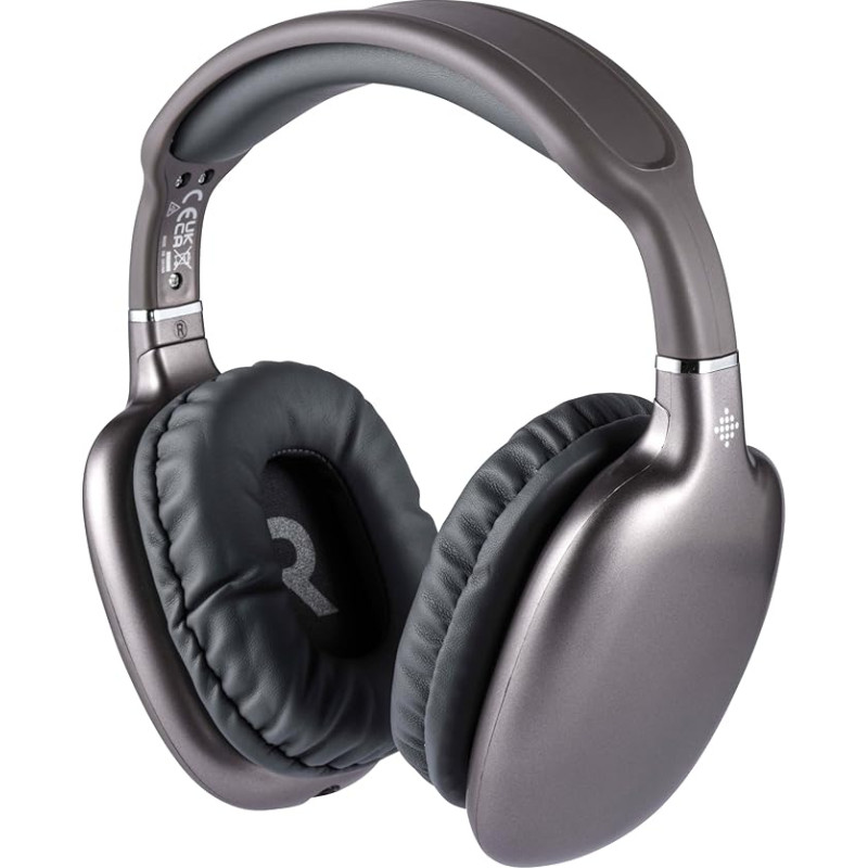 INTEMPO EE7041SPGRYSTKEU7 Bluetooth Metallic Headphones - Over Ear Headphones with Wireless Connection, Adjustable Headband, Wireless Range up to 25 m, 12 Hours Playback Time, Grey