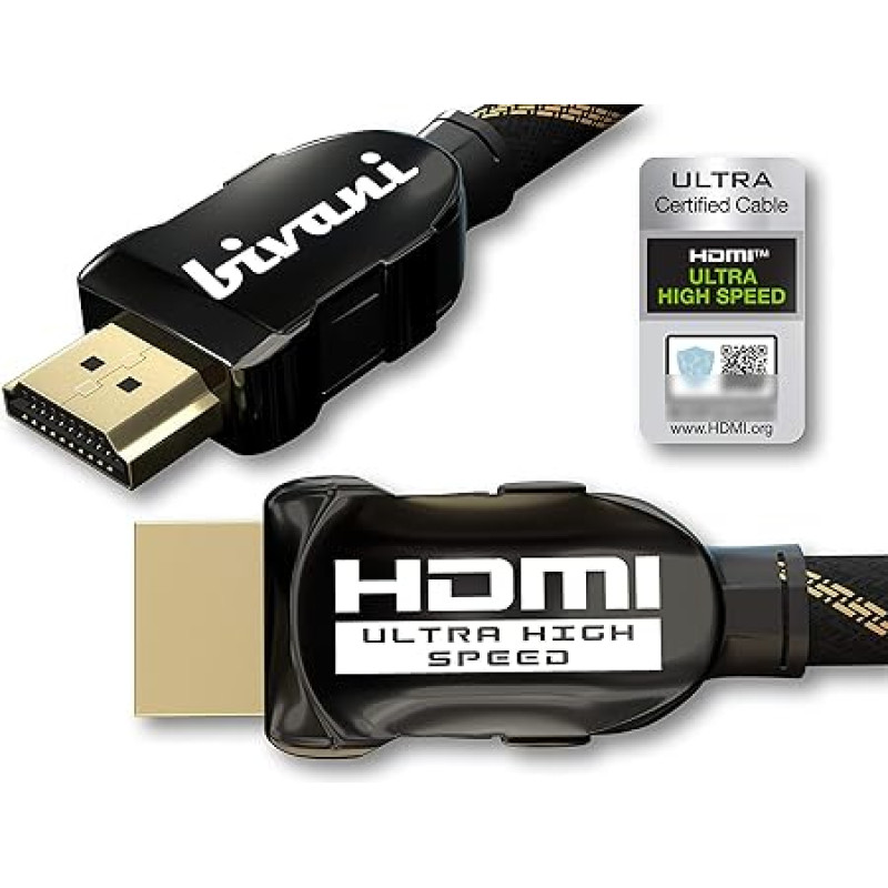 bivani Certified 8K HDMI 2.1a Cable - 2 Metres 48 Gbps Premium Ultra High-Speed HDMI Cable Certified - HDR10+, High Speed Ethernet - PS5 & Xbox Series X Ready - Nylon Jacket - Elite Series - 2M