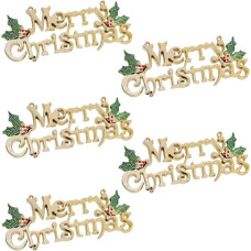 5 x Gold Glitter Plastic Christmas Wreath Signs