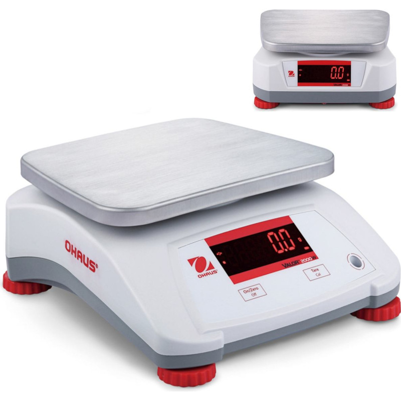 Ohaus VALOR 2000 30 kg / 5 kg vandeniui atsparios virtuvinės kontrolinės svarstyklės IP68 - V22PWE30T