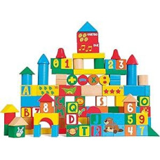 Sevi 88059 Wood Eco Smart mediniai konstruktoriai, 100 skirtingų formų, motyvų ir skaičių konstruktorių rinkinys, motorinių įgūdžių ir mokymosi žaislas vaikams nuo 18 mėnesių, konstruktorių rinkinys