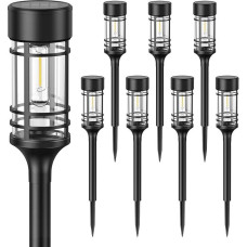 Saulės žibintai lauko sodui, 8 saulės žibintų pakuotė lauke, IP65 vandeniui atsparūs saulės žibintai sodui, ryški šilta balta šviesa, saulės sodo žibintai, skirti balkonui, vejai, terasai, kiemui