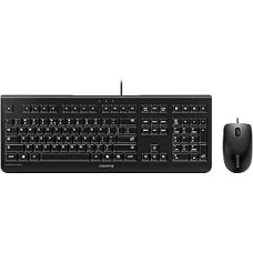 CHERRY DC 2000 Wired Keyboard Mouse Set, EU Layout (QWERTY), Plug & Play via 1 USB Port, Flat Design, Symmetrical Mouse, Black