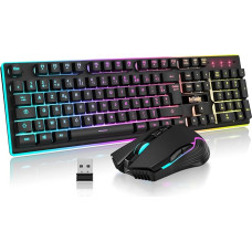 RedThunder K10 AZERTY FRANZAIS Wireless Keyboard and Mouse - Black