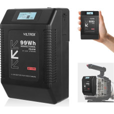 VILTROX BP-V99 V laikiklio baterija Mini baterija V Lock Black 6700 mAh su LCD ekranu, dvigubu D-Tap ir USB išvestimi 99 Wh/14,8 V, juoda Mini V Lock baterija, skirta vaizdo kameroms, fotoaparatams