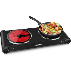 CUSIMAX Infrared Hob Set of 2, 1200 W + 1200 W Electric Hob Made of Glass Ceramic, Portable Double Hobs with Temperature Control for Outdoor/Indoor Use, for All Types of Pots, Black Stainless Steel