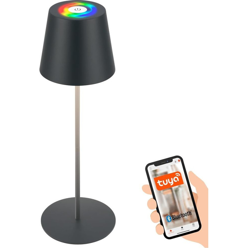 BRILONER - LED stalinė lempa, išmanioji belaidė su programėlės valdymu, nuolatinio ryškumo, RGB+W, naktinė lempa, skaitymo lempa, stovyklavietės lempa, LED stalinė lempa, baterinė lempa, lauko lempa, 10,5 x 36 cm (DxH),