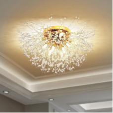Fireworks Ceiling Light, Modern Dandelion Crystal Chandelier, 8 Pieces Lights (G9 LED) 56 Crystal Strips 3 Different Color Temperatures (3000K, 4000K, 6000K) Hanging Lamp for Home/Cafe
