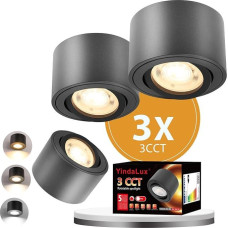 3 x 3CCT LED Surface-Mounted Spotlights, Black, Extra Flat & 30° Swivelling Spotlights, Ceiling Spotlights, Diameter 80 x 50 mm, Ceiling Including 5 W 500 LM Dimmable LED Module 230 V,