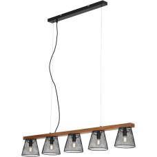 BRILONER Leuchten - Pendant Light, 5-Bulb, Retro, Vintage, Height-Adjustable, Grid Look, 5x E14, Max. 25 Watt, Metal and Wood, Black, 1100 x 150 x 1360 mm (L x W x H)