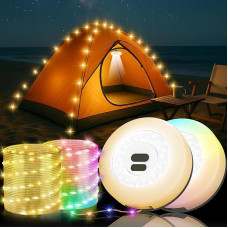 Camping Fairy Lights, Rollable, 20 m Portable Rechargeable LED Fairy Lights, with 7 Lighting Modes, Waterproof, Portable Roll-Up Fairy Lights for Tent, Camping, Yard, Outdoor Decor (20 m)