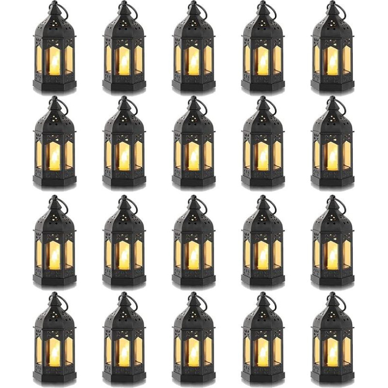 Romadedi Lantern Black Halloween Decoration - Set of 20 Mini Hanging Lanterns with LED Candles for Ramadan, Garden, Christmas, Wedding, Balcony, Outdoor, Table Decoration