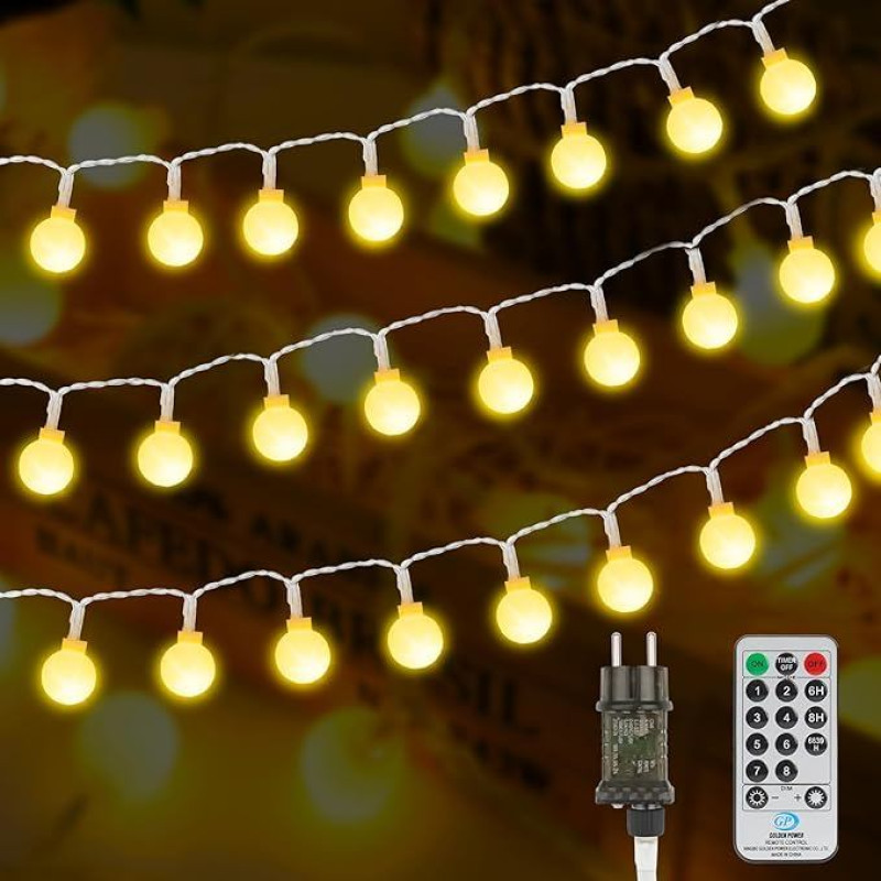 39 m Fairy Lights Ball Warm White with Plug for Outdoor and Indoor Use