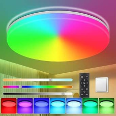 Oraymin RGB Ceiling Light LED Dimmable with Remote Control, Ceiling Light LED Colour Changing 36 W IP54 3000 K - 6500 K, Brightness Bathroom Lamp for Living Room, Bedroom, Children's Room, Kitchen,