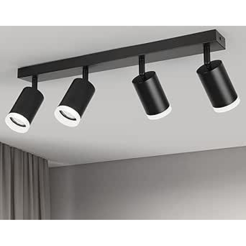 FORCOSO Deckenstrahler Schwenkbar 350°, 4 Flammig Deckenlampe Schwarz Spotlight, GU10 Spots Deckenleuchte, Blendfrei Strahler Innen Lampe Decke, Wohnzimmer Küche Deckenspots Wandstrahler