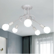 Toolight Industrial Ceiling Light, 5 Lights, Vintage Ceiling Light, White, E27 Metal Iron Chandelier for Living Room, Bedroom, Dining Room, Hallway, Diameter 60 cm (Bulbs Not Included)