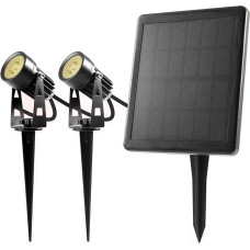BOLD 19202 LED Spotlight Solar Lights for Outdoor / Garden - Pack of 2 (Warm White | Changeable Li-ion Battery | Metal Ground Spikes | Waterproof IP65 | 2x 70 Lumen | Up to 12 Hours Runtime)
