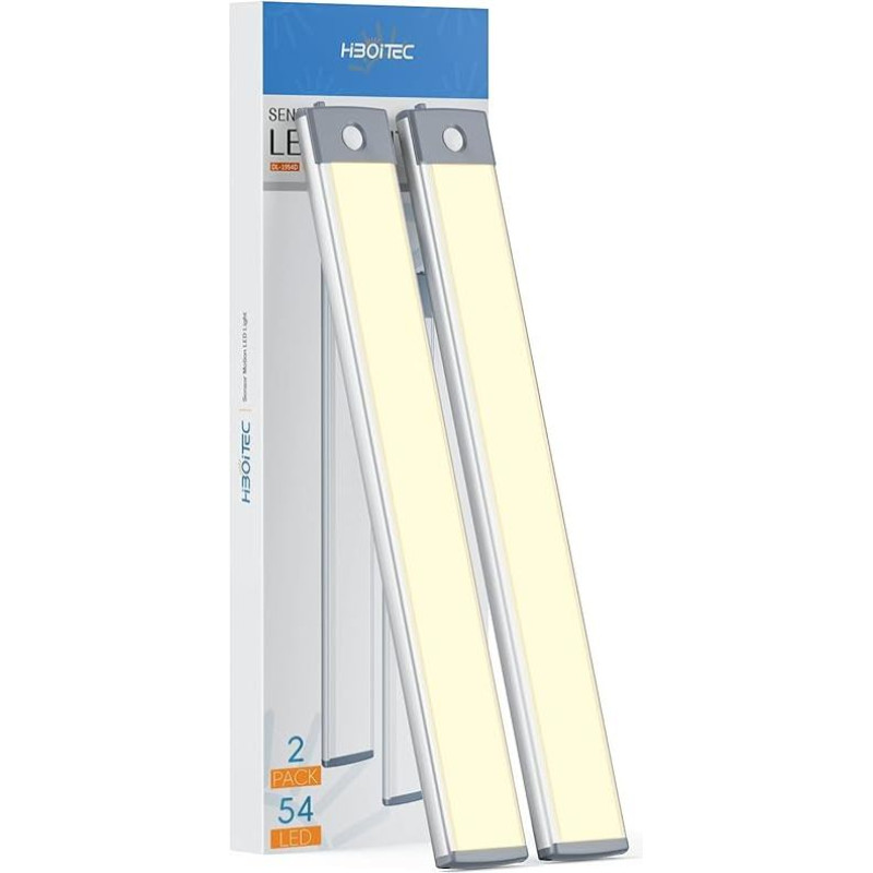 LED Lamp with Motion Sensor, USB Cabinet Light with Motion Sensor, Battery Light Strip for Cabinet, 54 LED Intelligent Adhesive Light, 3 Modes Under-Unit Light, Kitchen LED with Magnetic Strip (Pack