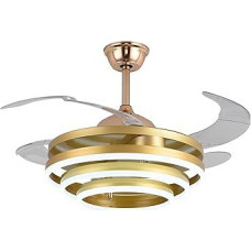 Bel Air Home - SFERA Ceiling Fan with DC Motor, 36 W LED, 3 Colour Temperatures 3000K-4000K-6500K, 6 Speeds, Includes Remote Control, Gold, Polycarbonate Metal