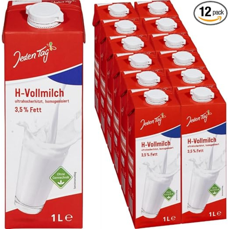 Everyday Durable Milk H-Full Milk 3.5% Fat 1000 ml x 12 Pieces with Pufai Grocery