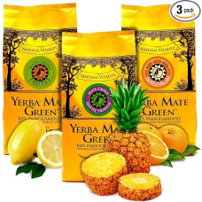 Rinkinys: 3 x Skaniausia Yerba Mate Green Mas IQ Tropical su guarana ir žolelėmis 1kg Yerba Mate Green Naranja Apelsinas ir Lapacho 1kg Yerba Mate Green Frutas Goji Aviečių ir braškių 1kg