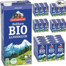 Berchtesgadener Milk Land H-Milk, 3.5% Fat, Durable Milk, Alpine Milk, 1 Litre Each, Pack of 60 pufai