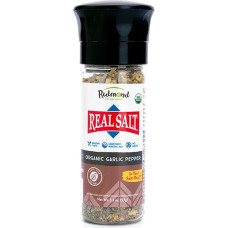 Real Salt Seasonings Organic Garlic Pepper Salt, 93 g Mill Shaker - Natural Food Salt from Ancient Sea in Utah, with Savoury Organic Herbs, Garlic and Pepper, Rich in Minerals