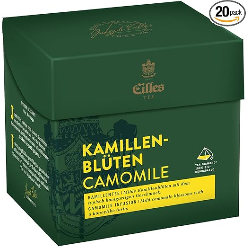 Tea Diamonds Chamomile Flowers in Pyramid Bag by Eilles, Box of 20